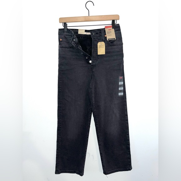 LEVI’s Ribcage Straight Ankle Button Fly Black Jeans - Picture 2 of 9